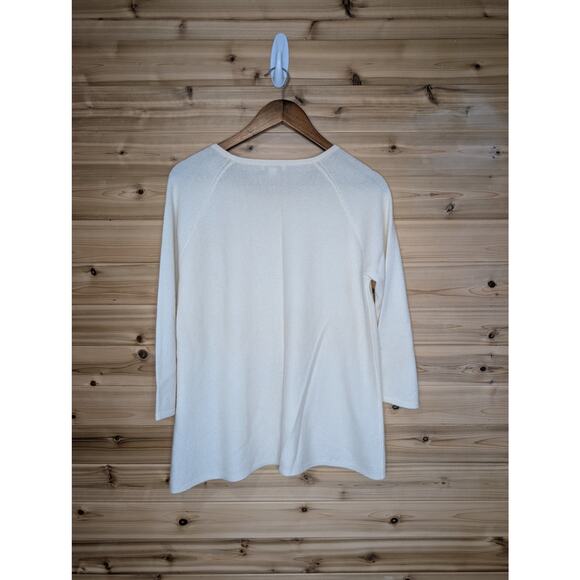 Garnet Hill Sweater Womens Large Cream Cashmere Beaded - Picture 5 of 11